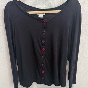 Ariat Navy Blue Long Sleeve Top, 1/4 Snap @ Top, Modal/Cotton/Nylon, Size XL